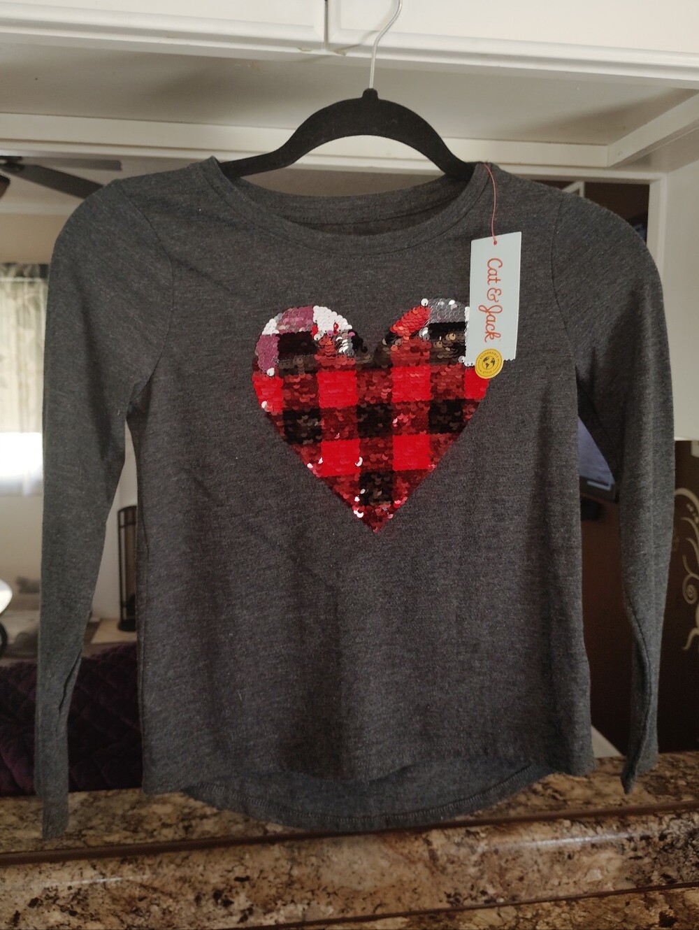 Nwt Med Target Gray Long-Sleeve Tee with Red & Black Sequin Heart